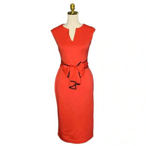 NEW YORK & CO | Cap Sleeve Piped Bow Waist Solid Sheath Midi Dress Size XS